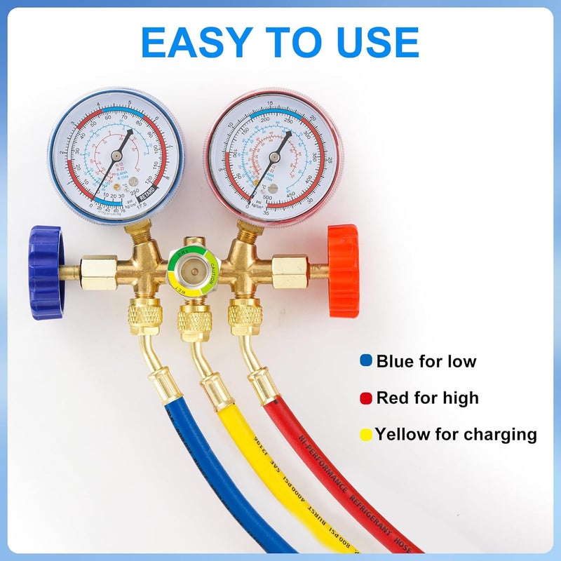 Tigbear AC Manifold Hose Set, 22985 Plus II Manifold Kit with 1/4 SAE, 4 Layer Vacuum Refrigerant Hose 800 PSI Working Pressure, 6FT A/C Charging Kit (72'') - Image 5